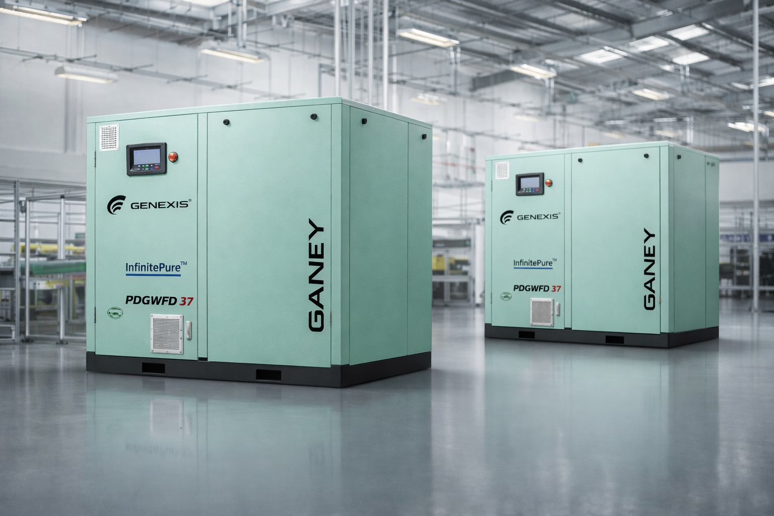 Twin Genexis Ganey PDGWFD37 oil-free units — choosing the right type, size and configuration is the first step to a reliable factory air system.